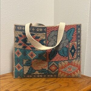 Woven Southwestern Needle Point Tapestry Mini Tote Bag | Boho Pattern